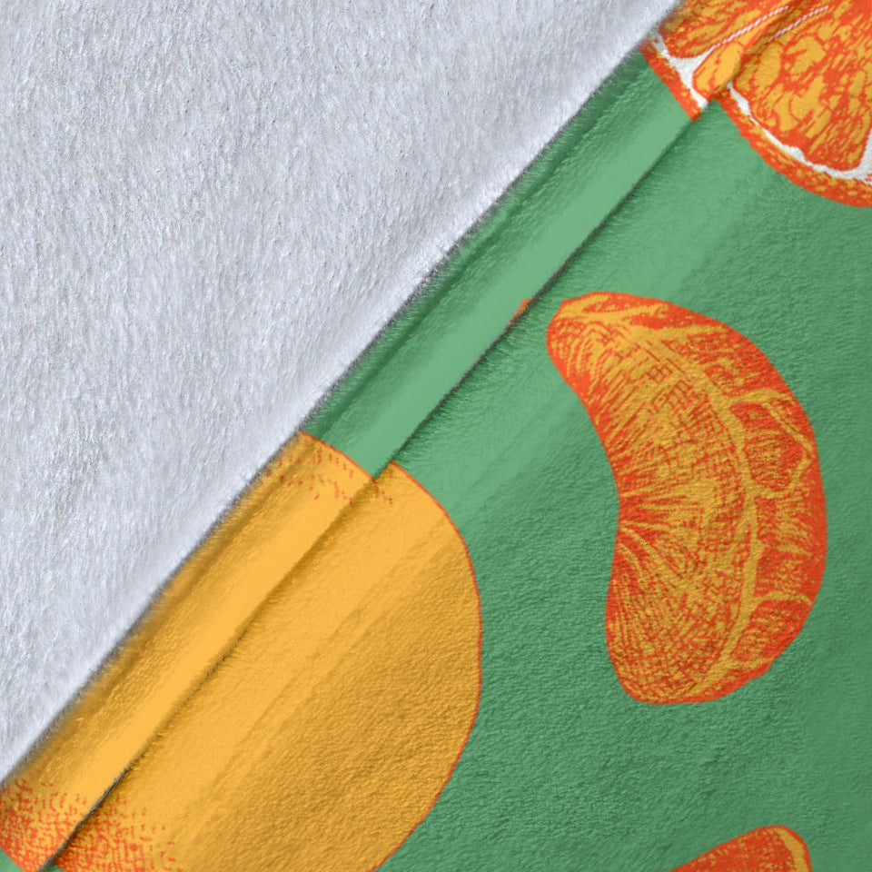 Orange Fruit Pattern Green Background Premium Blanket