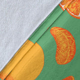 Orange Fruit Pattern Green Background Premium Blanket