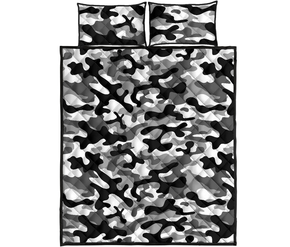 Black white camo camouflage pattern Quilt Bed Set