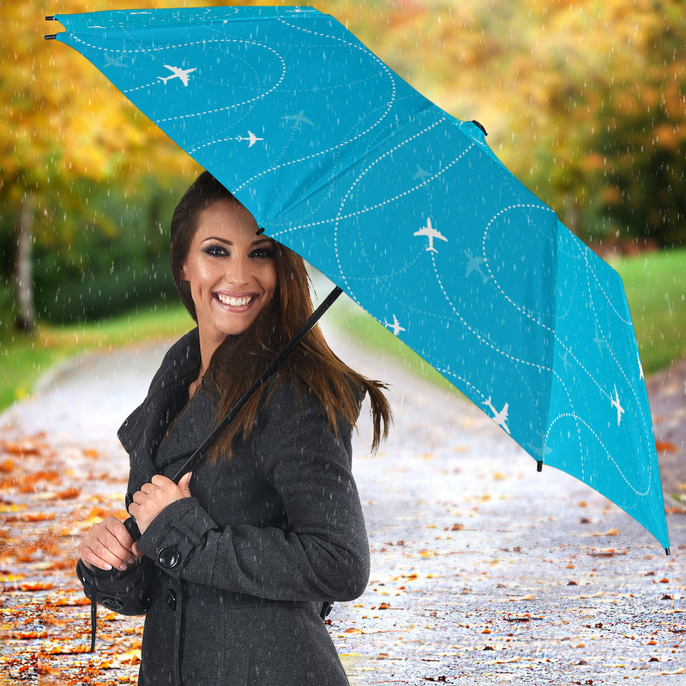 Airplane Destinations Blue Background Umbrella
