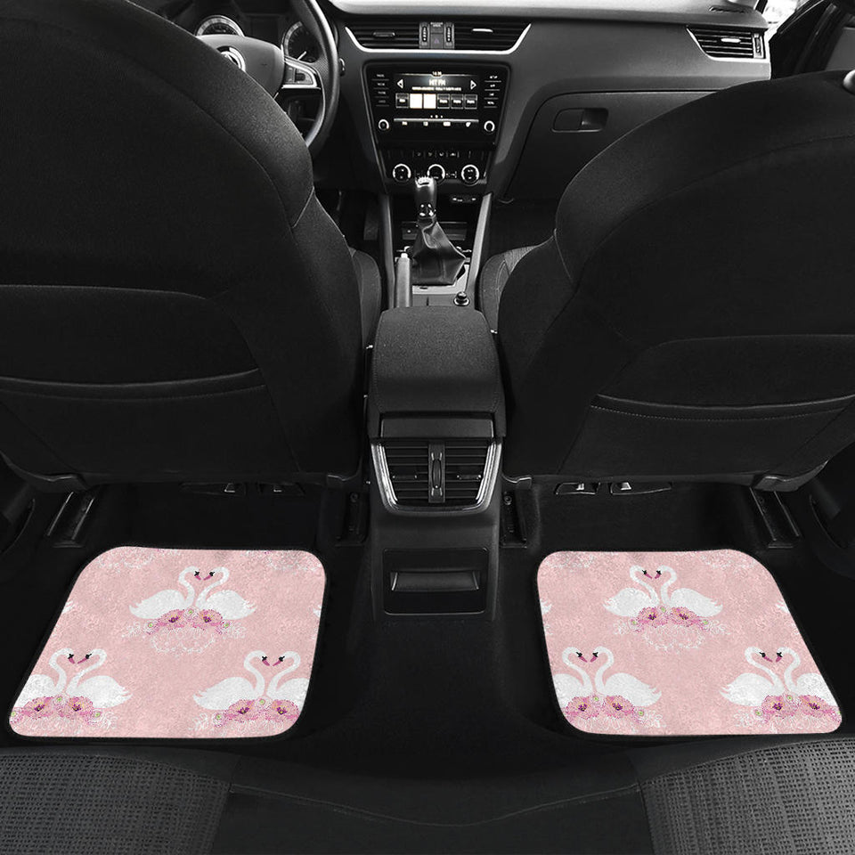 White Swan And Flower Love Pattern Front And Back Car Mats