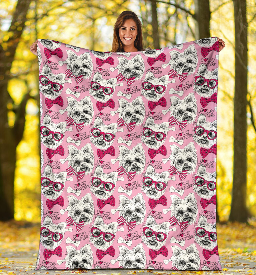 Yorkshire Terrier Pattern Print Design 03 Premium Blanket