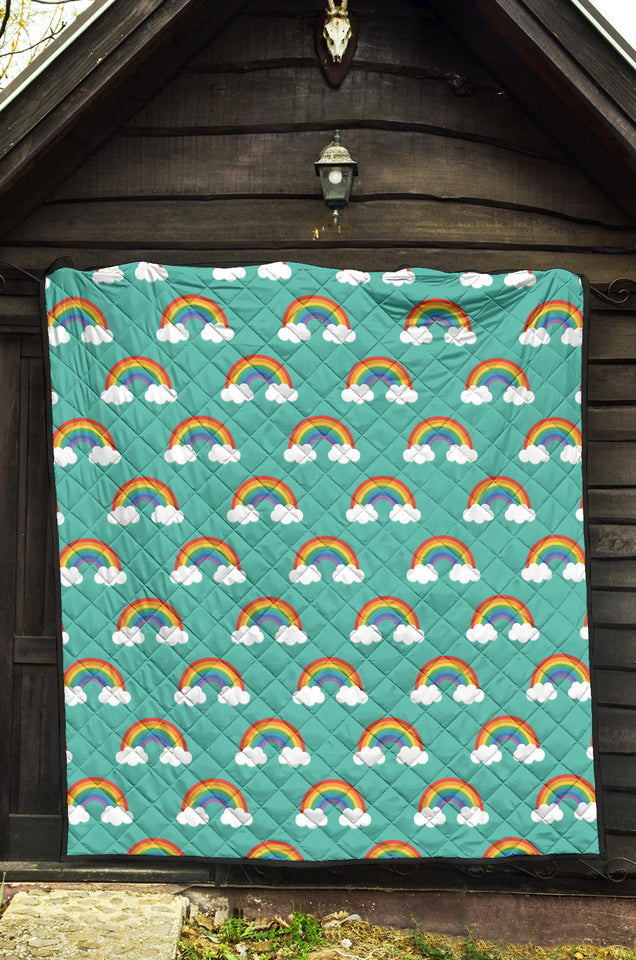 Rainbow Pattern Green Background Premium Quilt