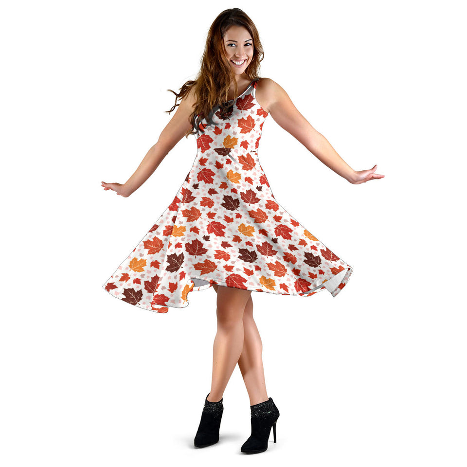 Colorful Maple Leaf Pattern Sleeveless Midi Dress