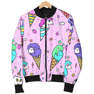 Cute Ice Cream Cone Animal Pattern Women'S Bomber Jacket