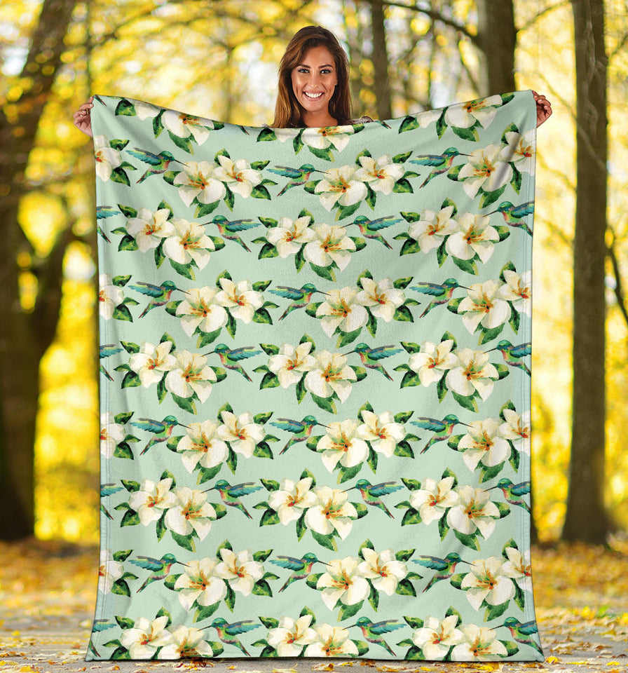 Hummingbird Pattern Print Design 01 Premium Blanket