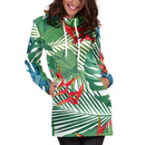 Heliconia Palm And Monstera  Leaves Pattern Women'S Hoodie Dress