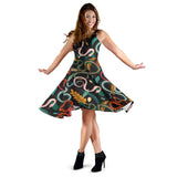 Colorful Snake Plant Pattern Sleeveless Midi Dress