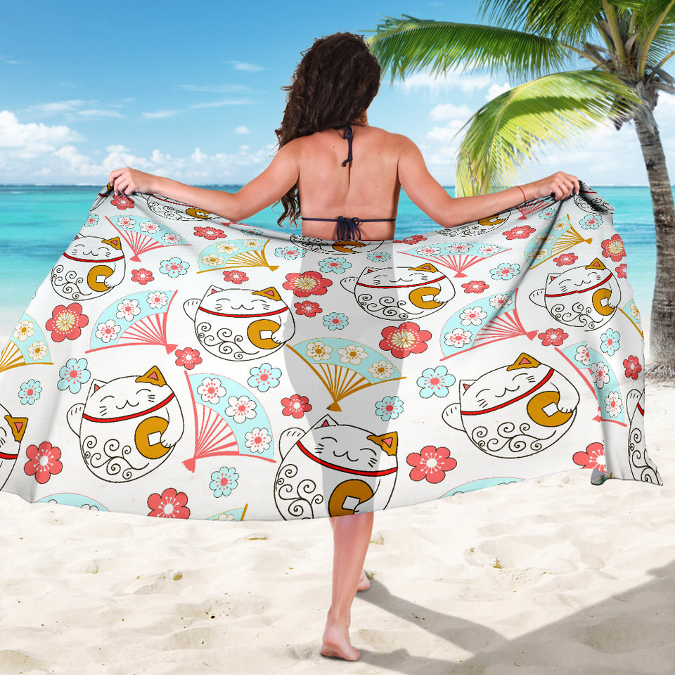 Maneki Neko Lucky Cat Fan Sakura Sarong