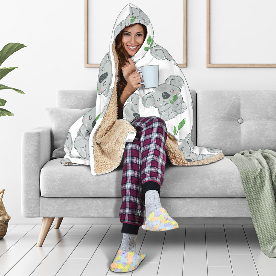 Hand Drawn Koala Leaves Pattern Hooded Blanket