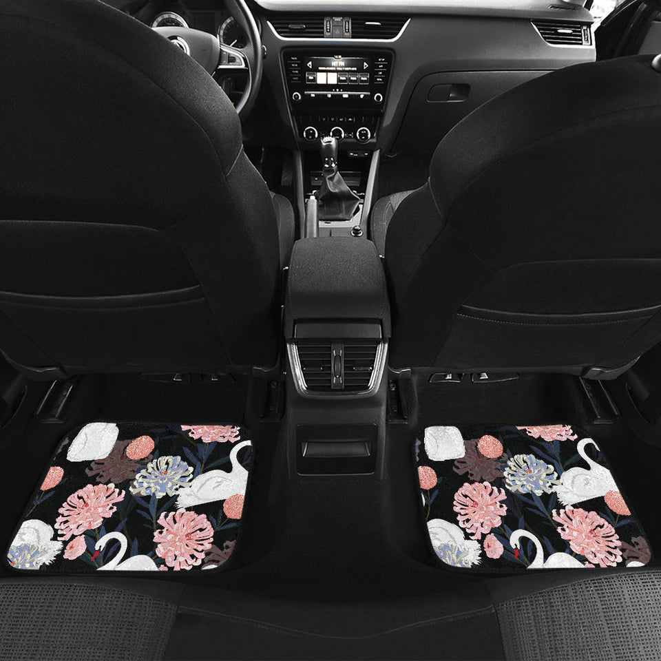 White Swan Blooming Flower Pattern Front And Back Car Mats
