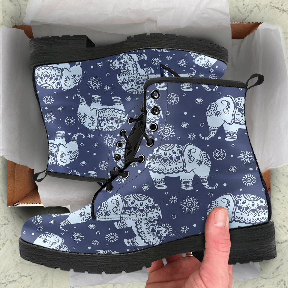 Elephant Tribal Design Pattern Leather Boots