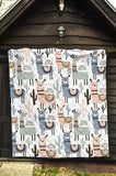 Lama Alpaca Cactus Hand Drawn Pattern Premium Quilt