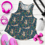 Raccoon tropical leaves pattern Women Racerback Tank Top