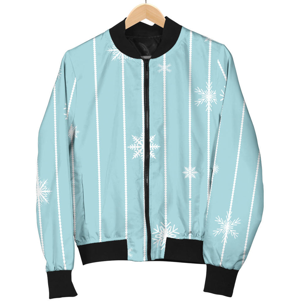 Snowflake Pattern Blue Stripe Background Men'S Bomber Jacket