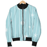 Snowflake Pattern Blue Stripe Background Men'S Bomber Jacket