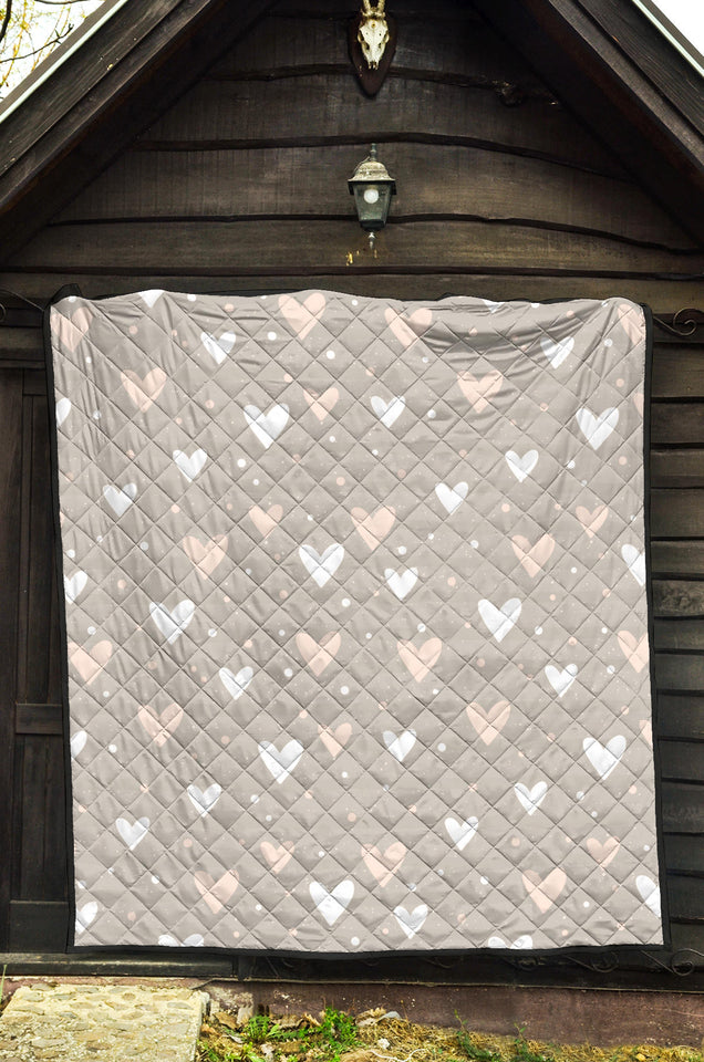 Heart Pattern Gray Background Premium Quilt