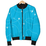 Airplane Destinations Blue Background Women'S Bomber Jacket