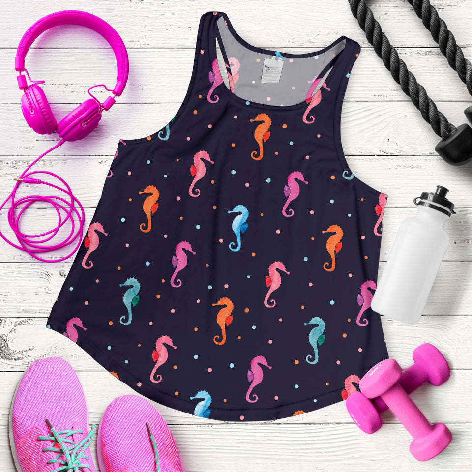 Watercolor colorful seahorse pattern Women Racerback Tank Top