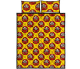 Daruma japanese wooden doll yellow background Quilt Bed Set