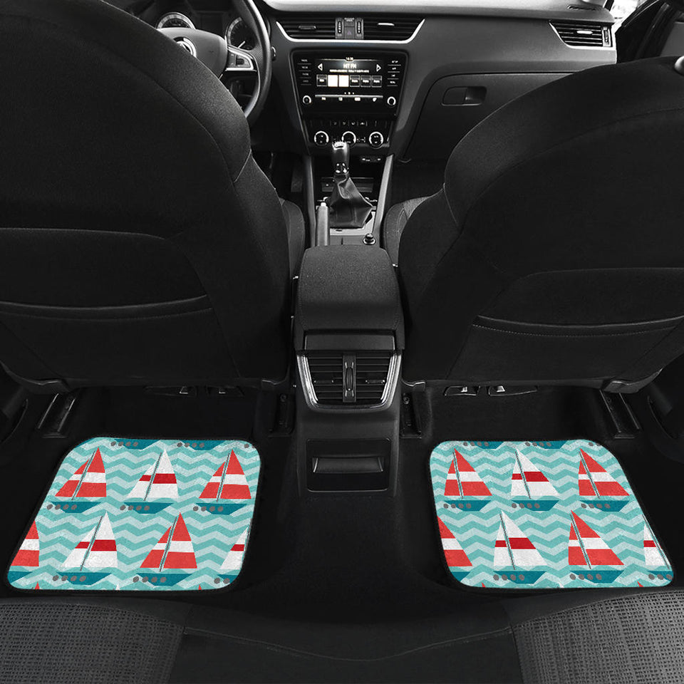 Red White Sailboat Wave Background Front And Back Car Mats