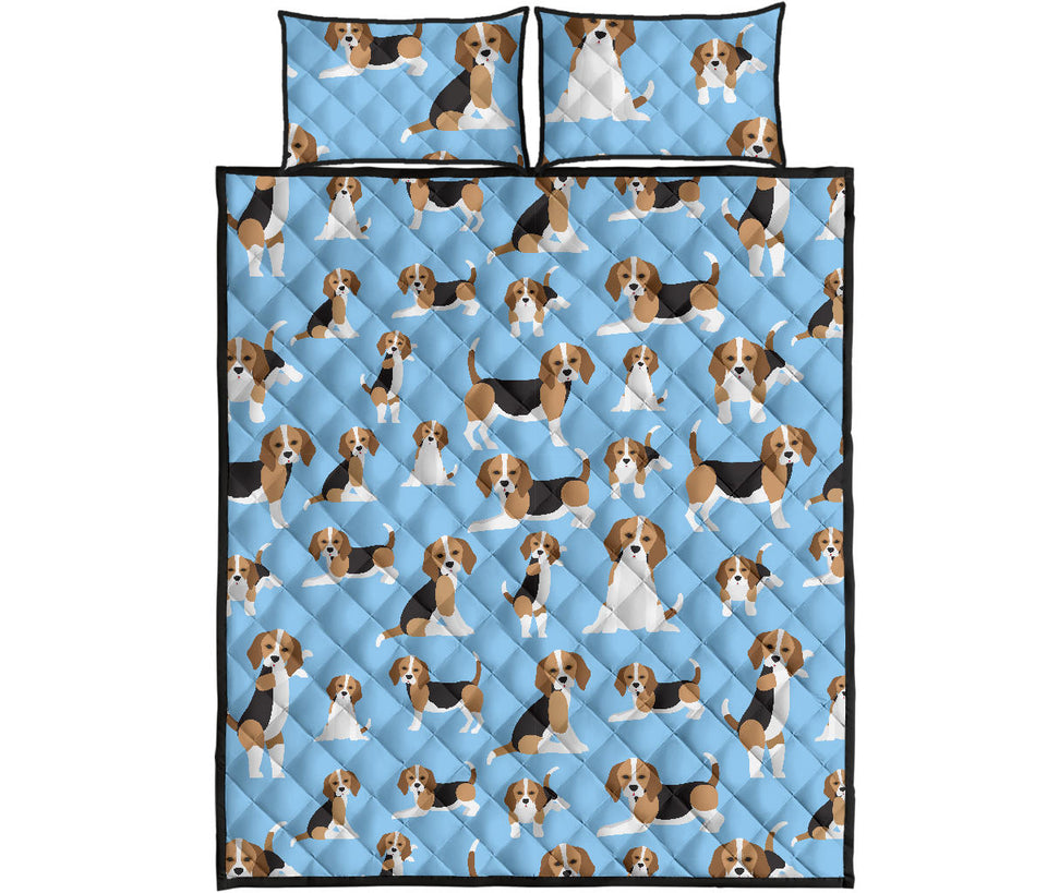 Beagle dog blue background pattern Quilt Bed Set
