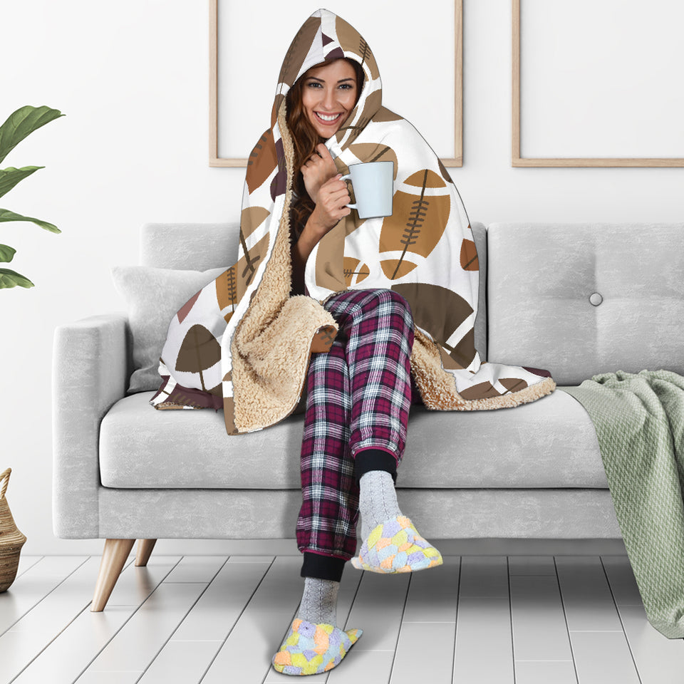 American Football Ball Pattern Hooded Blanket