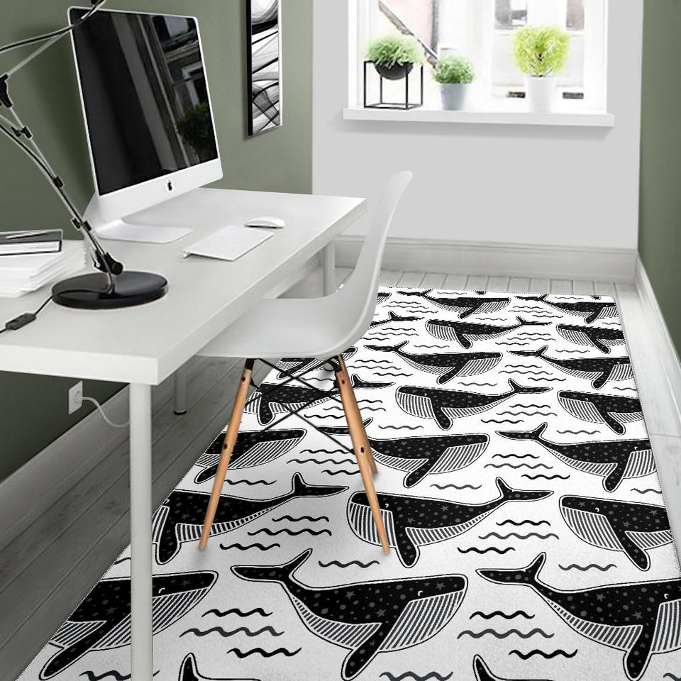 Black Whale Pattern Area Rug
