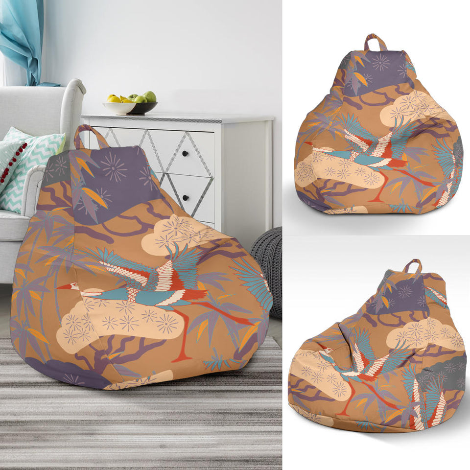 Bonsai Bamboo Stork Japanese Pattern Brown Theme Bean Bag Cover