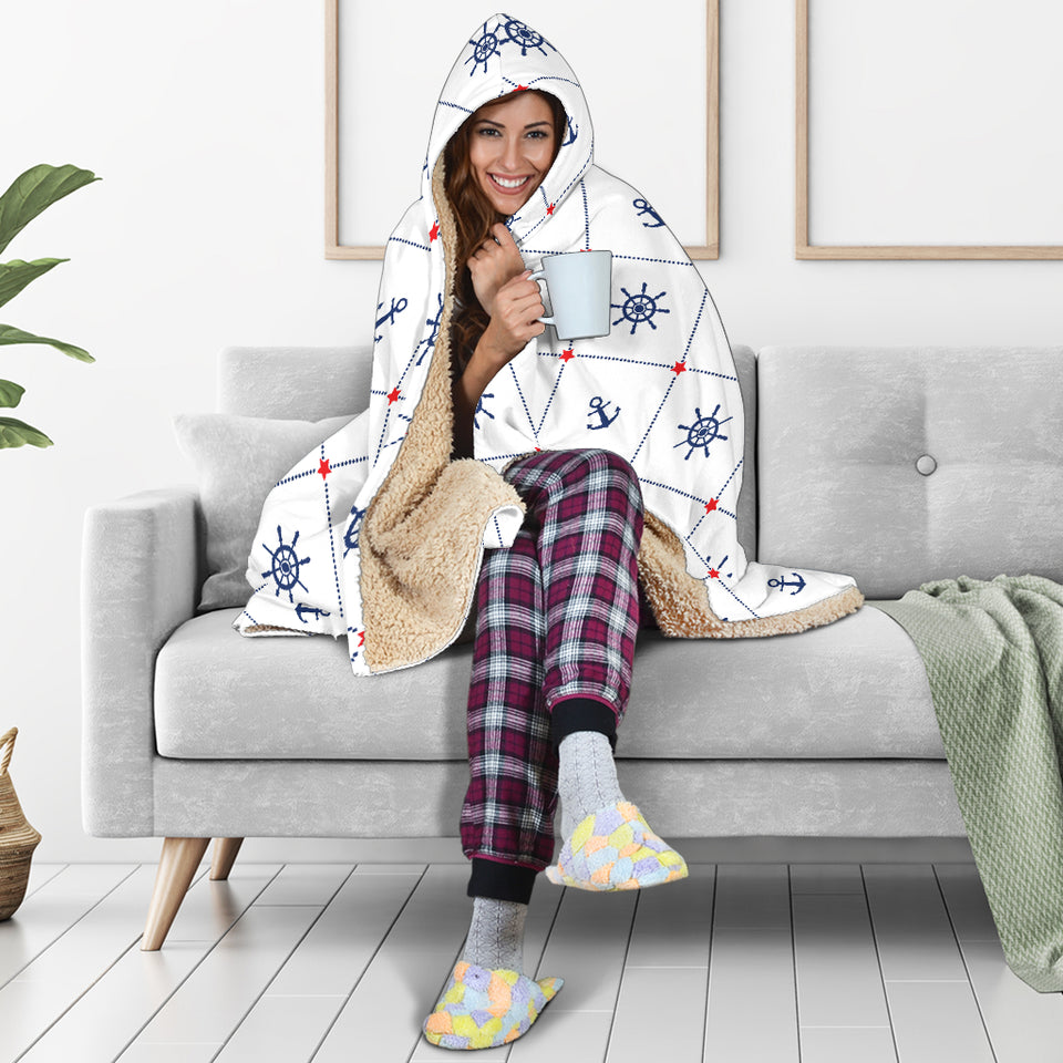 Anchor Rudder Nautical Design Pattern Hooded Blanket