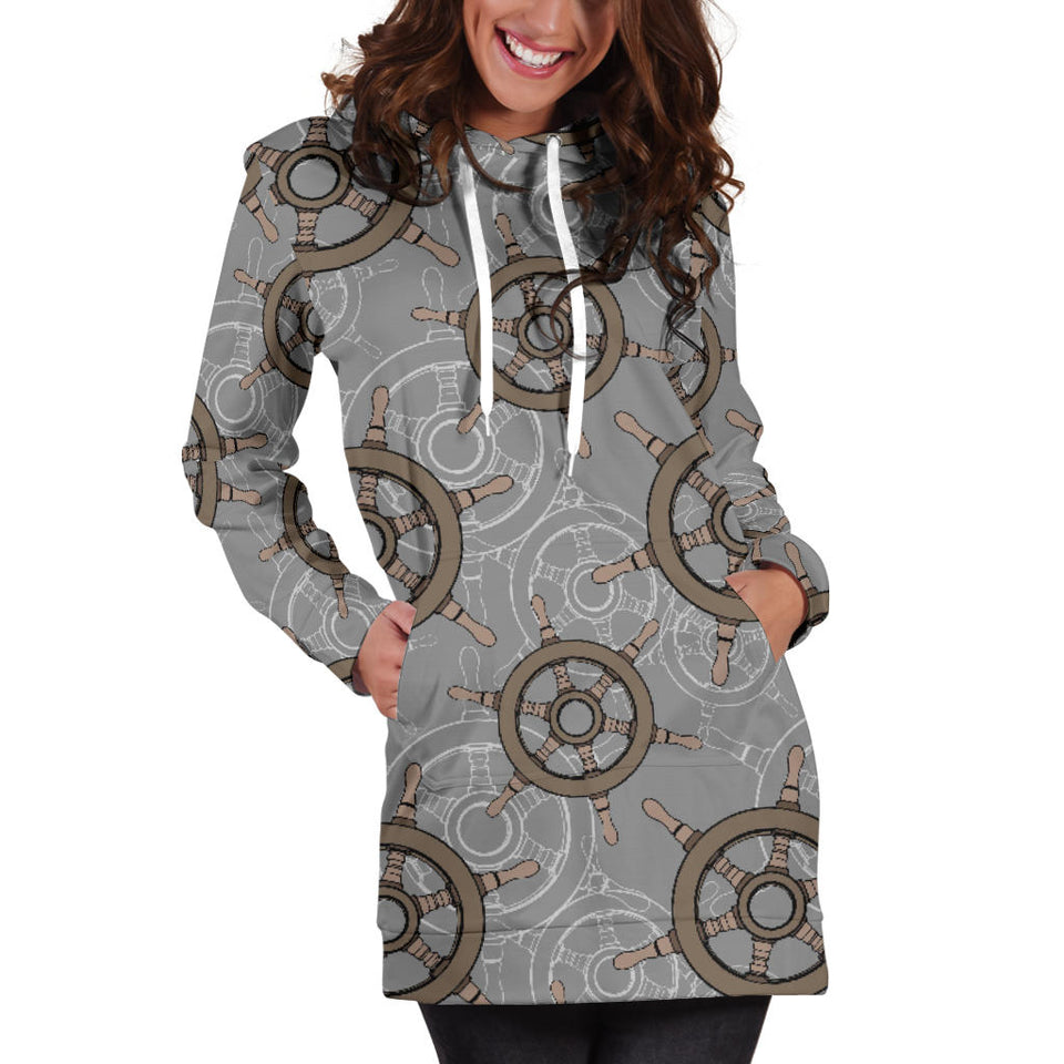 Nautical Wood Steering Wheel Pattern Women'S Hoodie Dress