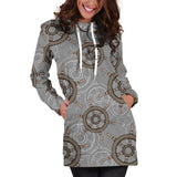 Nautical Wood Steering Wheel Pattern Women'S Hoodie Dress