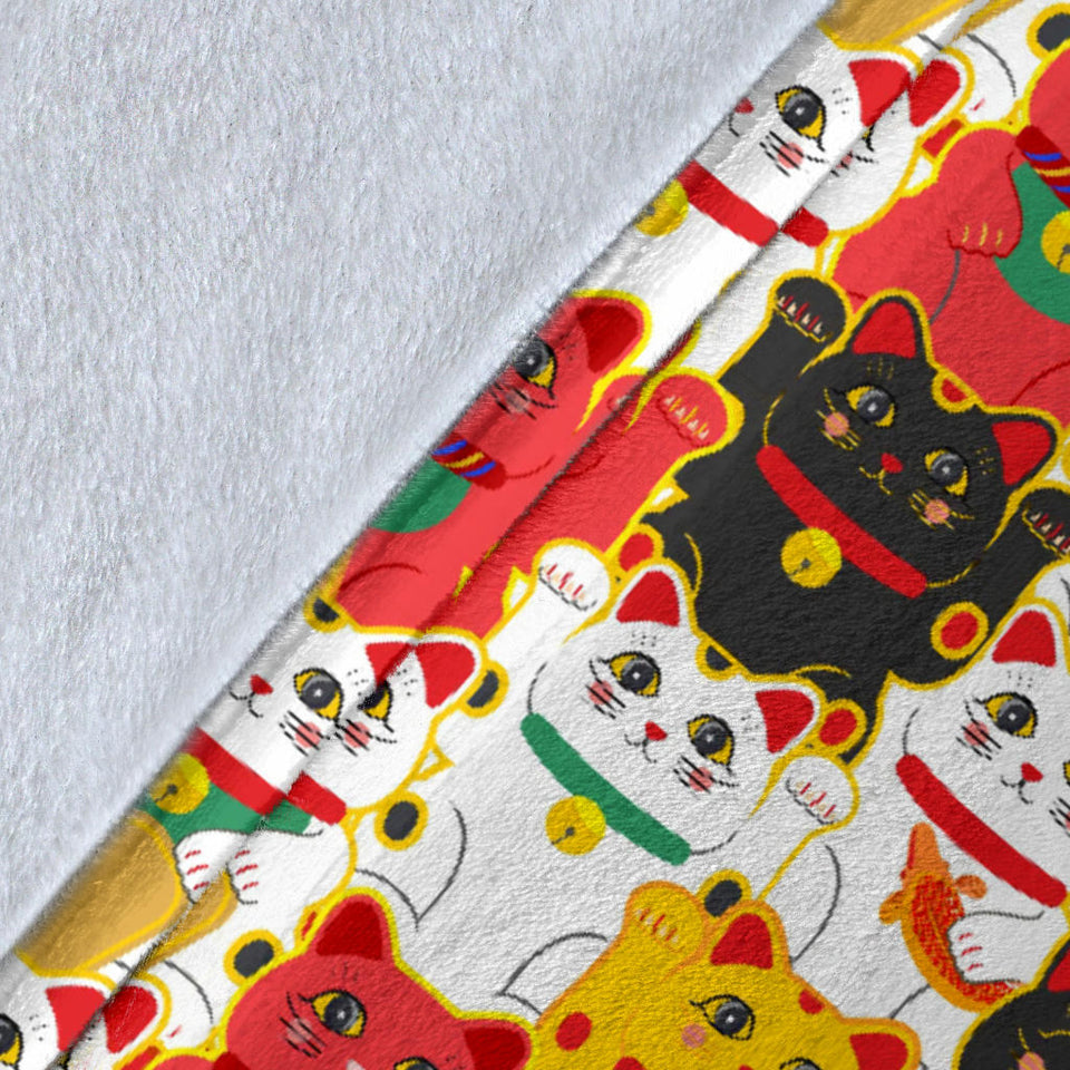 Colorful Maneki Neko Lucky Cat Pattern Premium Blanket