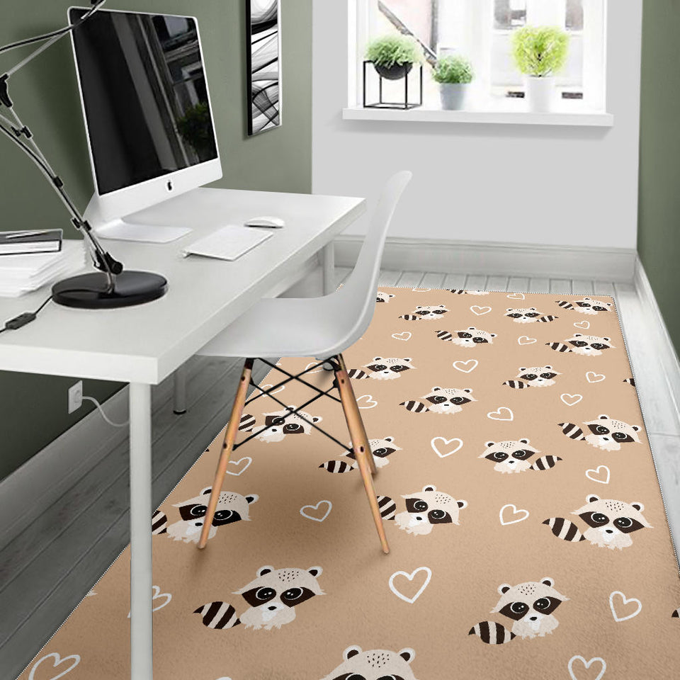 Cute Raccoon Heart Pattern Area Rug