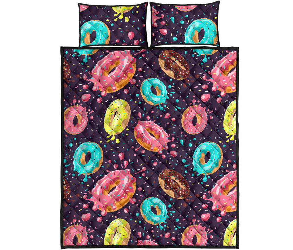Colorful donut glaze pattern Quilt Bed Set