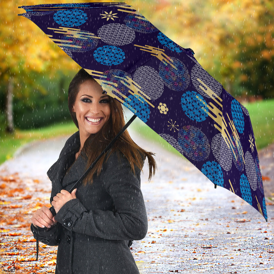 Blue Japanese Pattern Cloud Wave Flower Umbrella