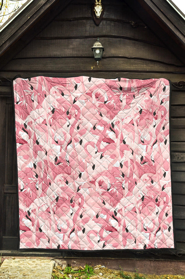 Pink Flamingos Pattern Background Premium Quilt