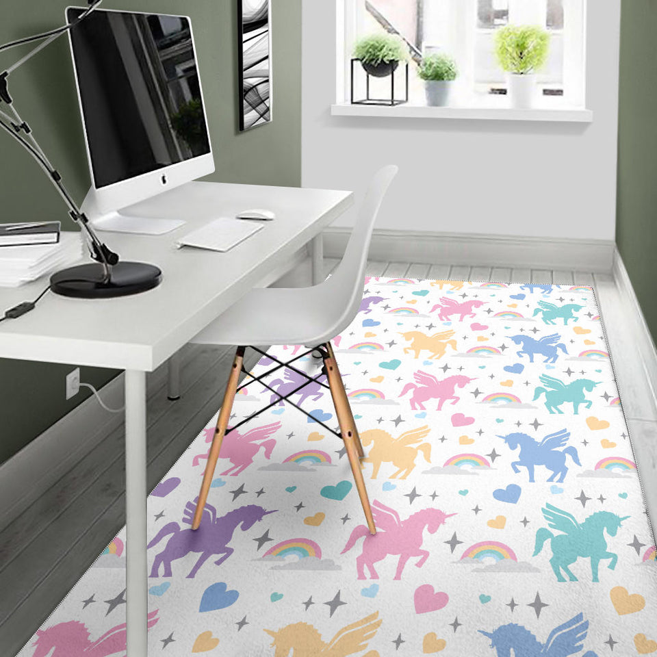 Colorful Unicorn Rainbow Heart Pattern Area Rug