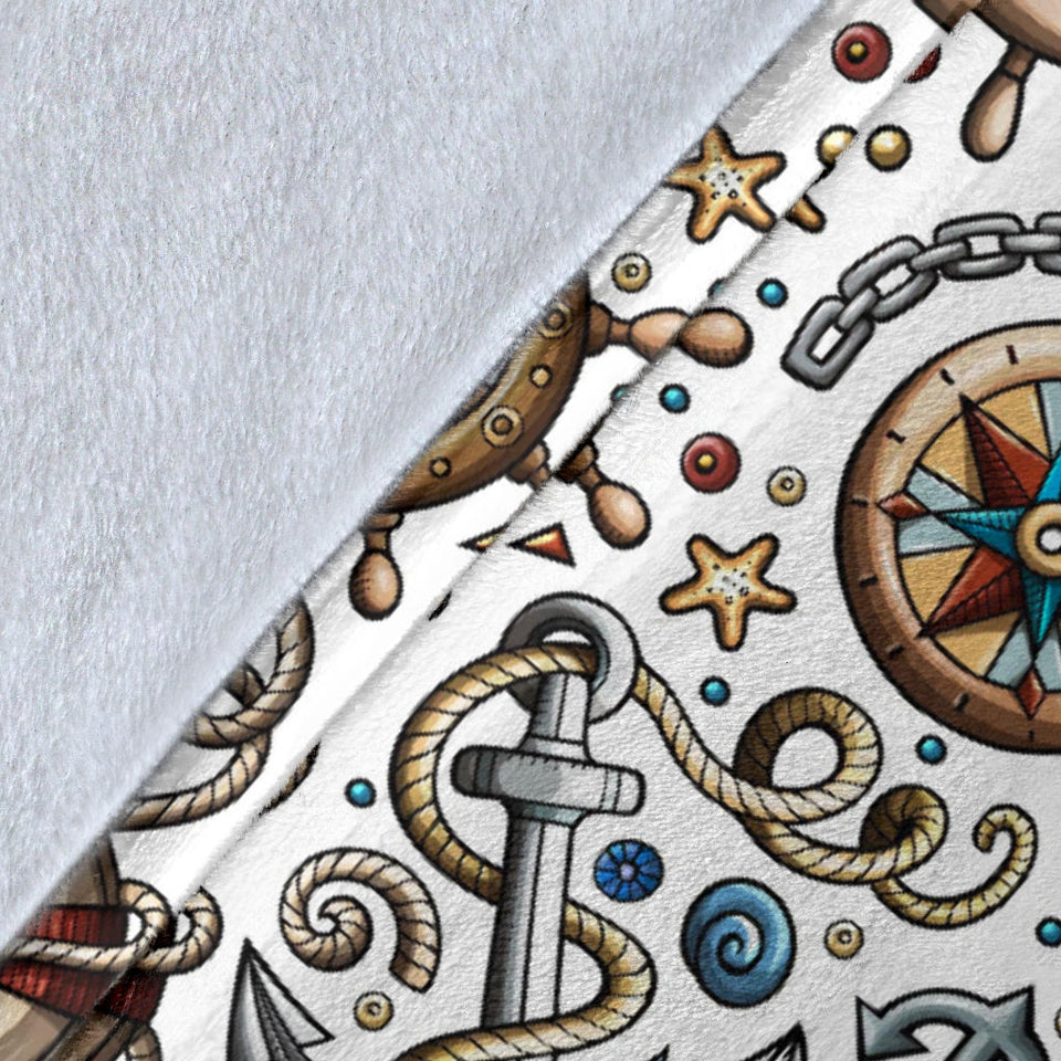 Cute Nautical Steering Wheel Anchor Pattern Premium Blanket