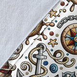 Cute Nautical Steering Wheel Anchor Pattern Premium Blanket