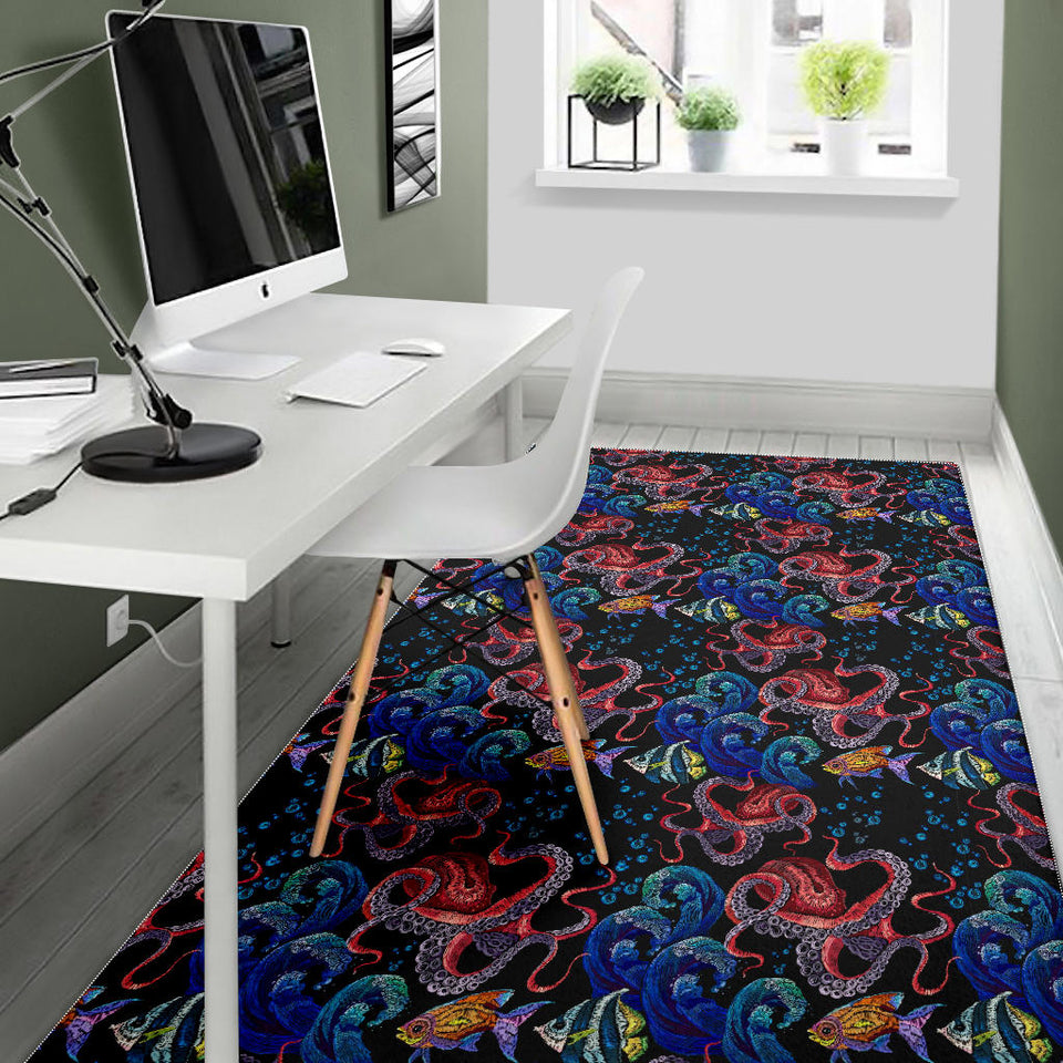 Octopus Sea Wave Tropical Fishe Pattern Area Rug
