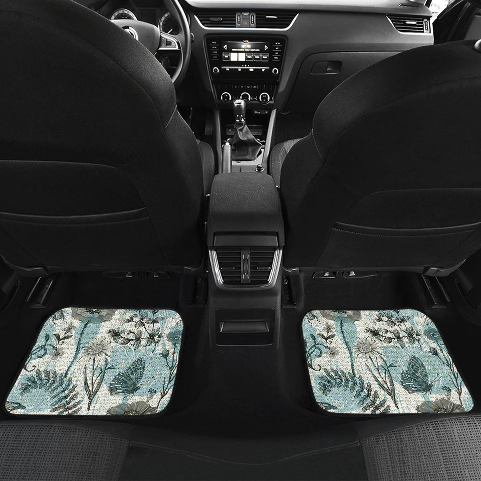 Dragonfly Butterfly Plants Insect Flower Vintage Style Pattern Front And Back Car Mats