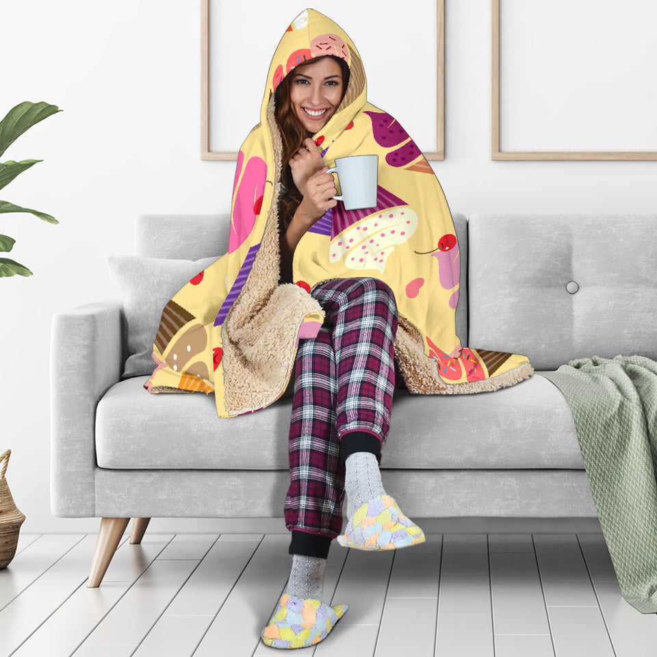 Cake Cupcake Heart Cherry Pattern Hooded Blanket