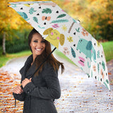 Cute Elephants Palm Tree Flower Butterfly Pattern Umbrella