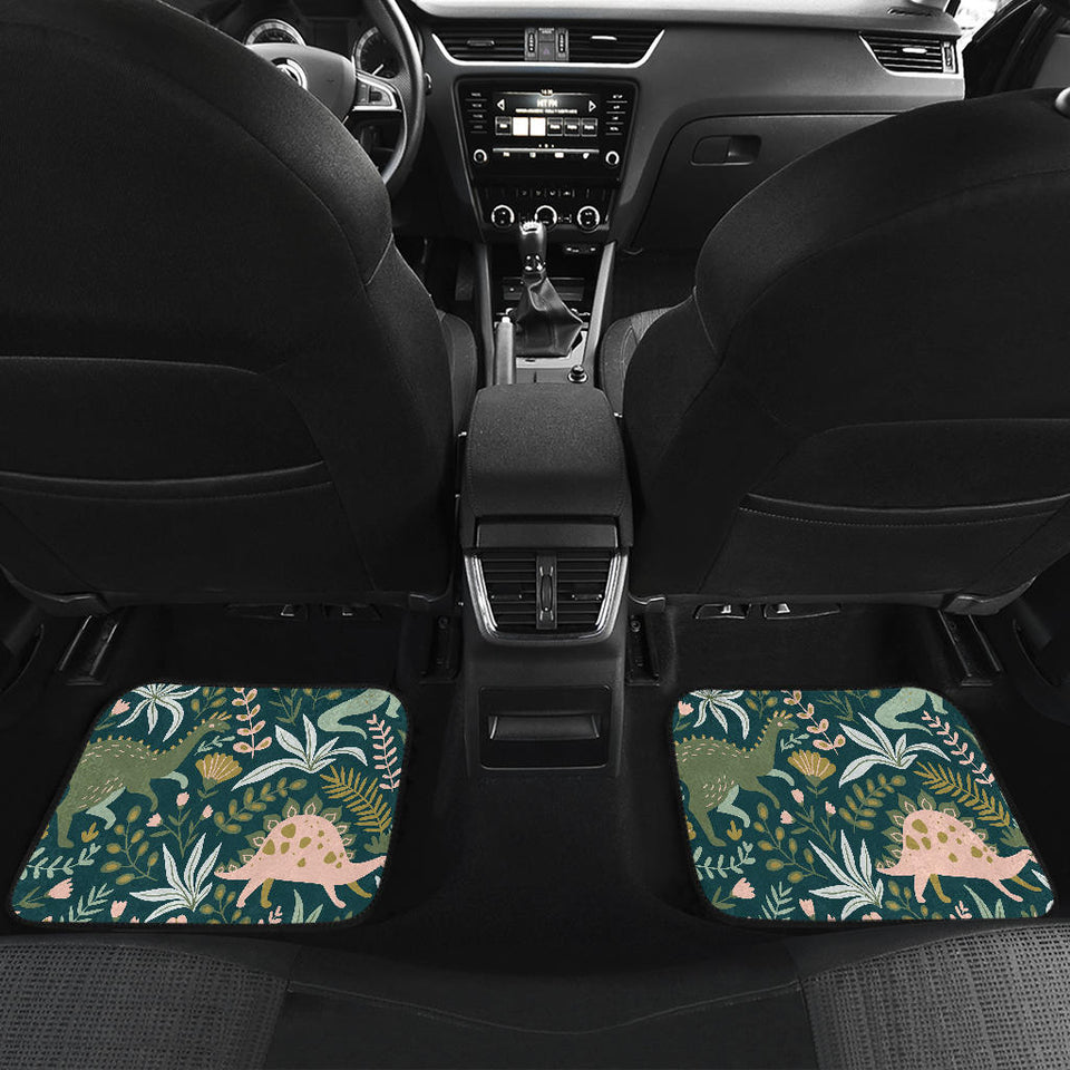 Dinosaurs Tropical Leaves Flower Pattern Front And Back Car Mats