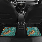Cute Brown Sea Otters Ornamental Seaweed Corals Green Water Front And Back Car Mats