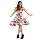 Red Blue Guitar Pattern Sleeveless Midi Dress