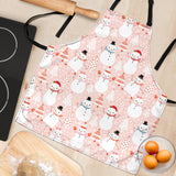 Cute Snowman Christmas Tree Snowpink Background Adjustable Apron