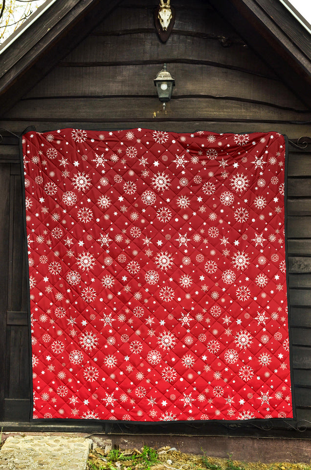 Snowflake Pattern Red Background Premium Quilt