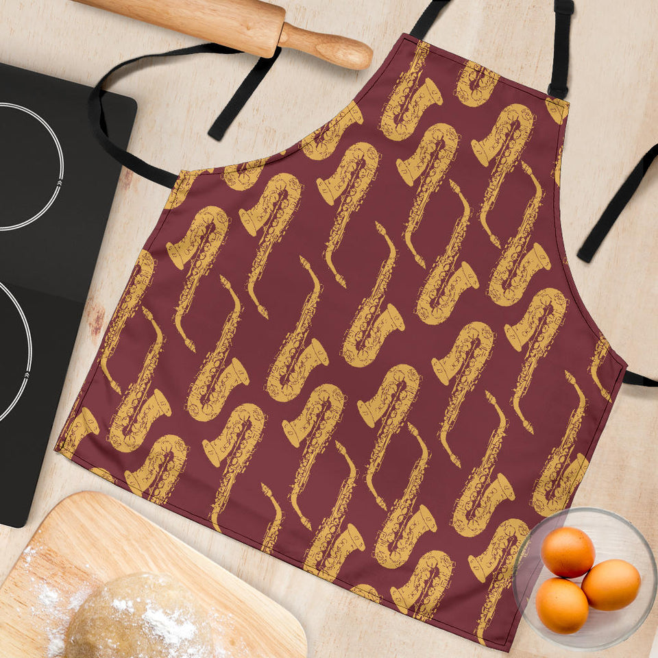 Hand Drawn Gold Saxophone Red Background  Adjustable Apron